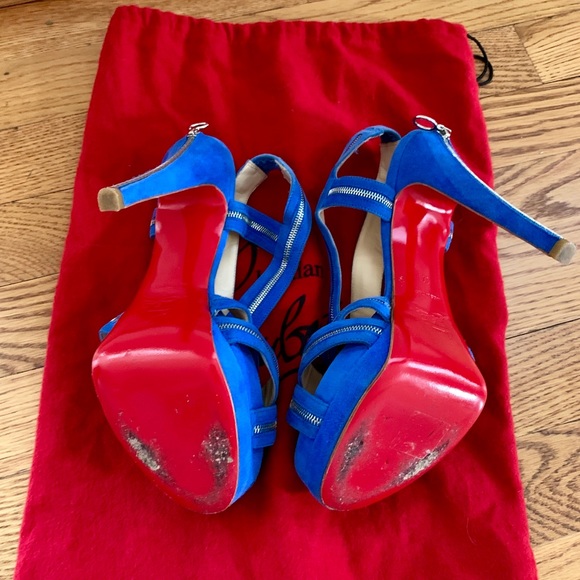 💯 Christian Louboutin Trailer 140mm Sandals Blue - Picture 3 of 6